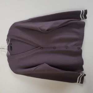 Dazy button front cardigan sweater, striped wrists dark academia, women's small